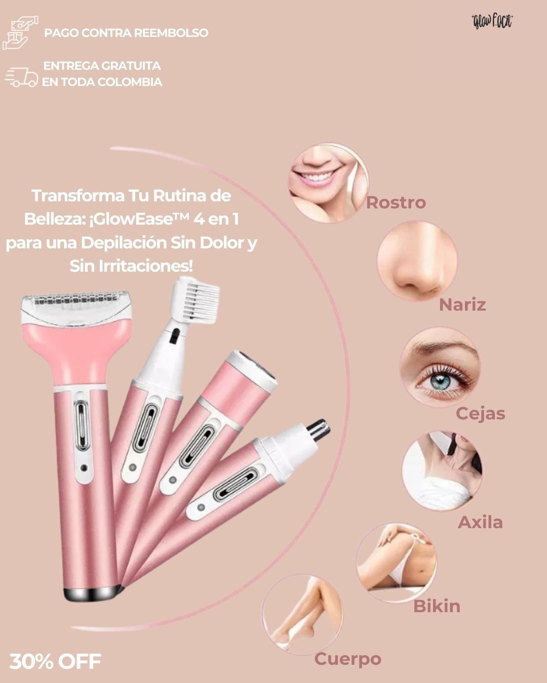 GlowEase™ Depiladora Facial Corporal 4 En 1