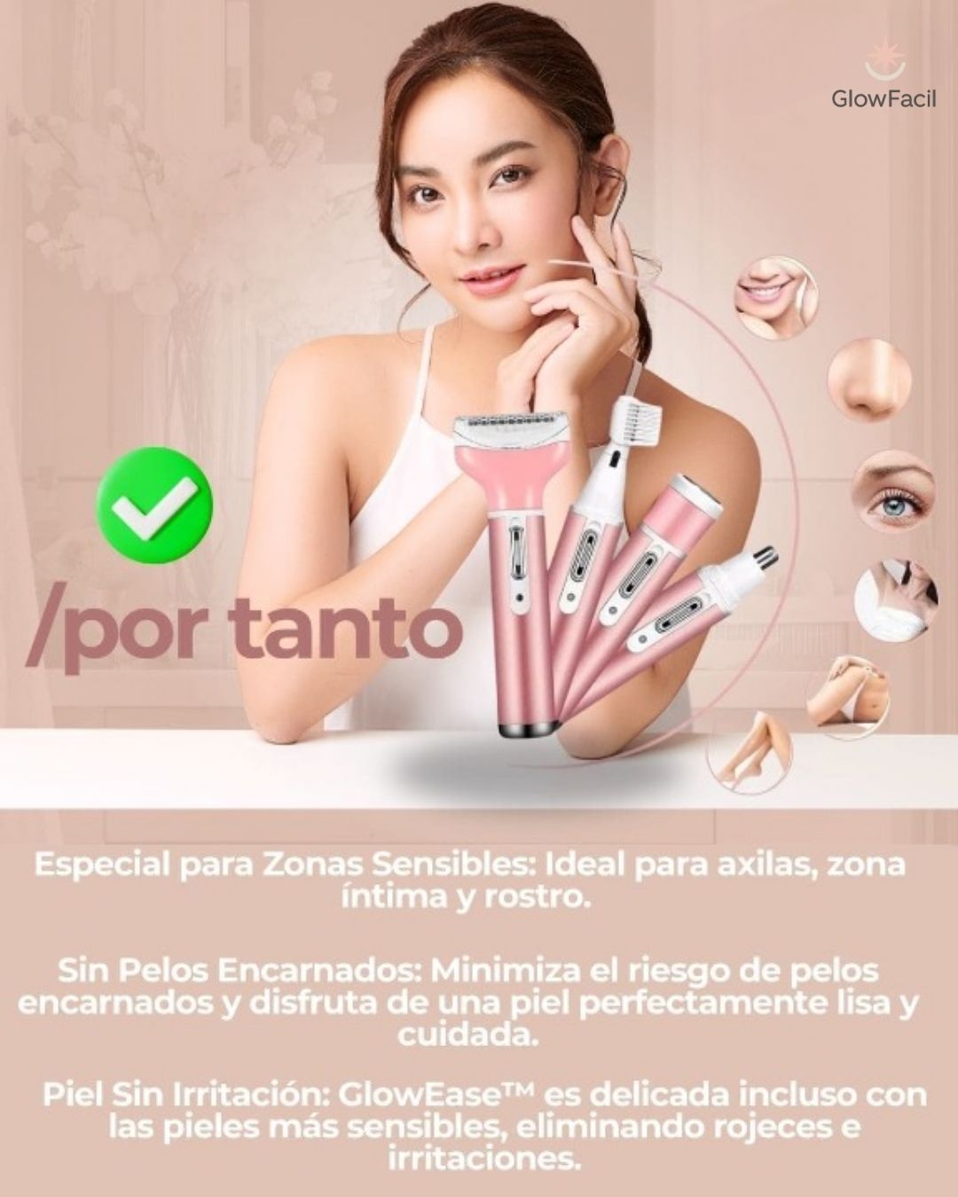 GlowEase™ Depiladora Facial Corporal 4 En 1